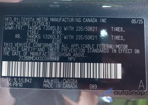 2025 Lexus Rx 350H Premium Plus z USA, uszkodzony, nr VIN 2T2BBMCAXSC089949